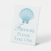 Shell Beach Nautisch Blauw Elegante Huwelijksgunst Reclamebord Met Voetstuk (Voorkant)