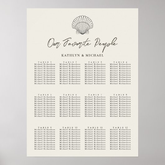 Shell Beach Ocean Bruiloft 12 Tafel Zitkaarten Poster (Voorkant)