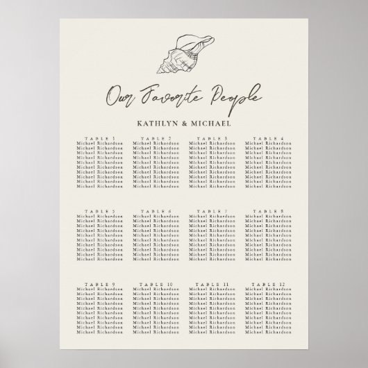 Shell Beach Ocean Bruiloft 12 Tafel Zitkaarten Poster (Voorkant)