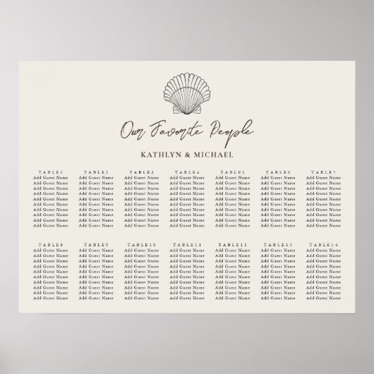 Shell Beach Ocean Bruiloft 14 Tafel Zitkaarten Poster (Voorkant)