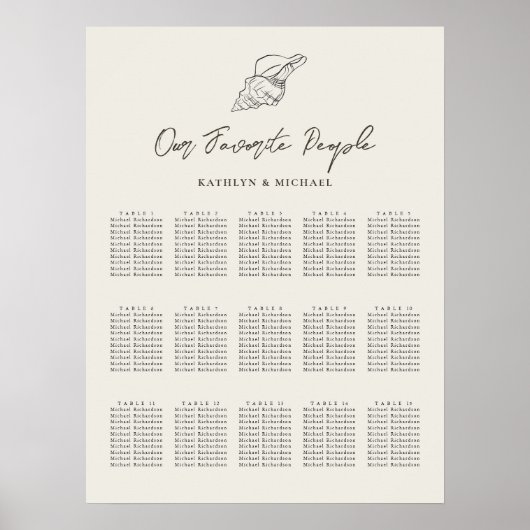 Shell Beach Ocean Bruiloft 15 Tafel Zitkaarten Poster (Voorkant)