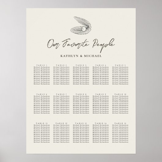 Shell Beach Ocean Bruiloft 15 Tafel Zitkaarten Poster (Voorkant)