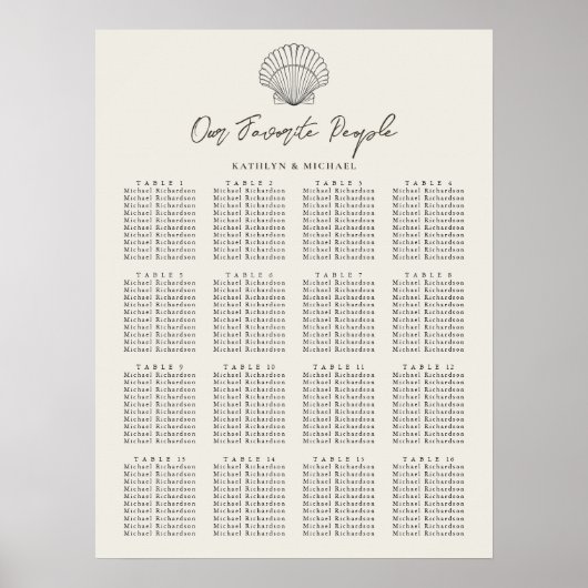 Shell Beach Ocean Bruiloft 16 Tafel Zitkaarten Poster (Voorkant)