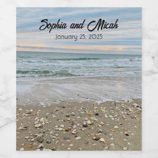 Shell Beach Sunrise Bruiloft Wijnfles Etiketten (Enkel label)