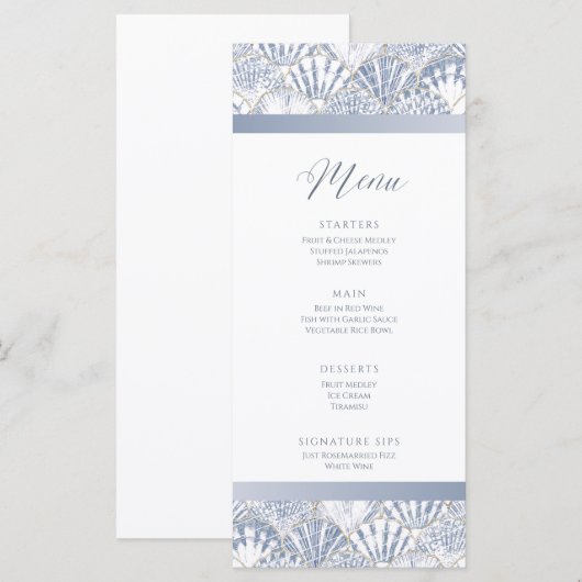 Shell Beach Wedding Event Menu Flat Kaart (Voorkant / Achterkant)