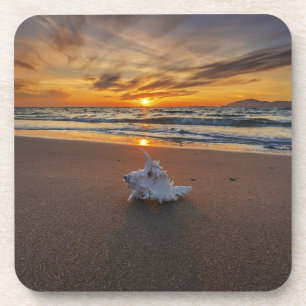 Shell bij het strand op zonsondergang   eiland Kos Bier Onderzetter