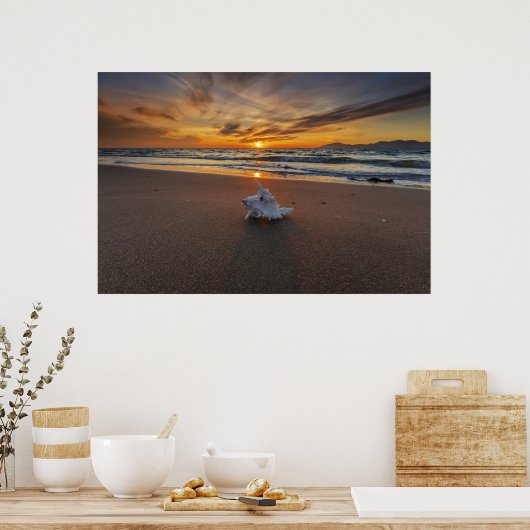 Shell bij het strand op zonsondergang | eiland Kos Poster (Keuken)