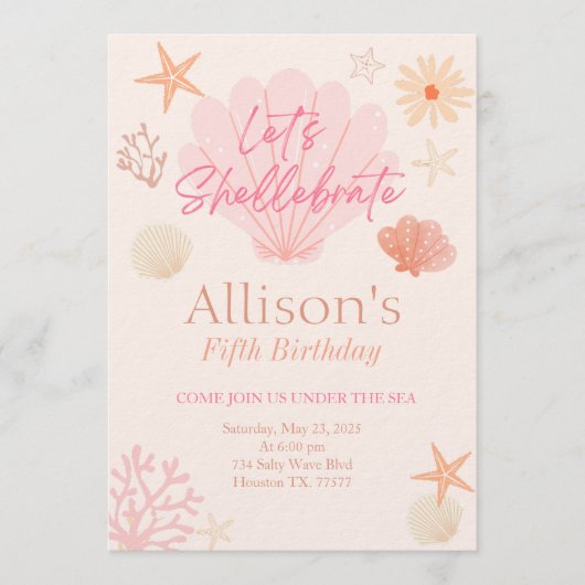 Shell Birthday Invitation  Kaart (Voorkant)