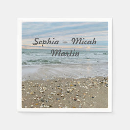 Shell blauw strand bruiloft servetten