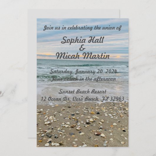 Shell blauw strand bruiloft uitnodiging (Voorkant / Achterkant)