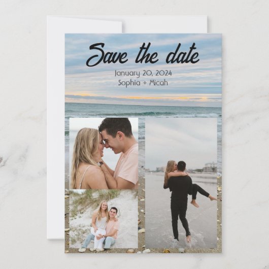 Shell blauw strand save-the-date sjabloon kaart (Voorkant)
