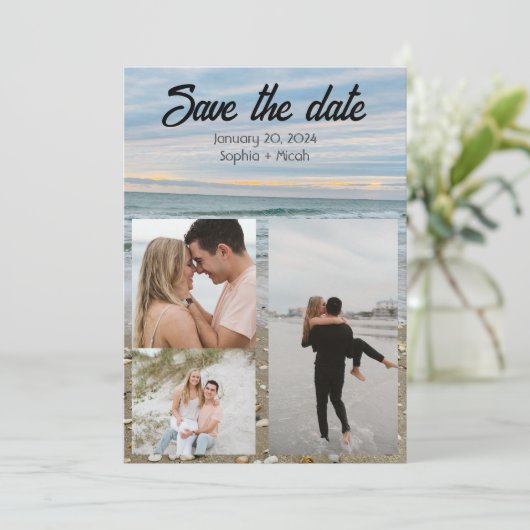 Shell blauw strand save-the-date sjabloon kaart (Staand voorkant)