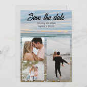 Shell blauw strand save-the-date sjabloon kaart (Voorkant / Achterkant)