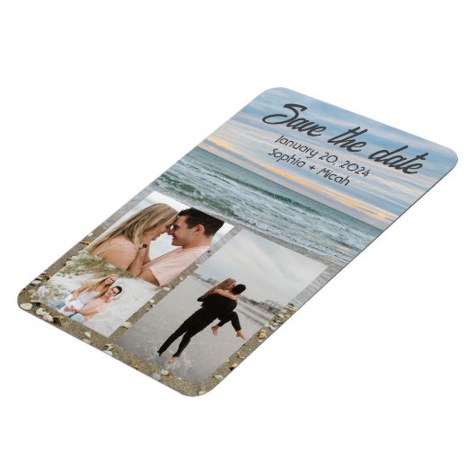 Shell blauw strandmagneet save-the-date sjabloon magneet (Linkerzijde)