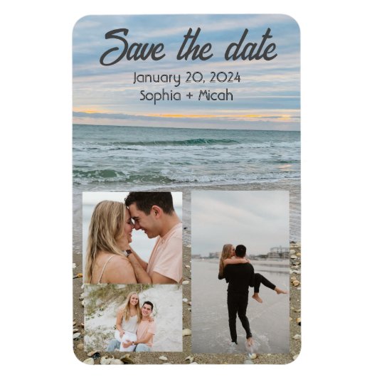 Shell blauw strandmagneet save-the-date sjabloon magneet (Verticaal)
