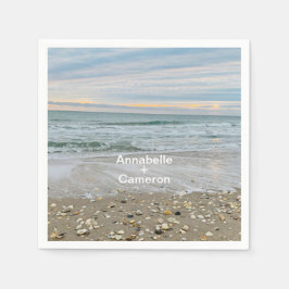 Shell Blue Beach Sunrise bruiloft servetten