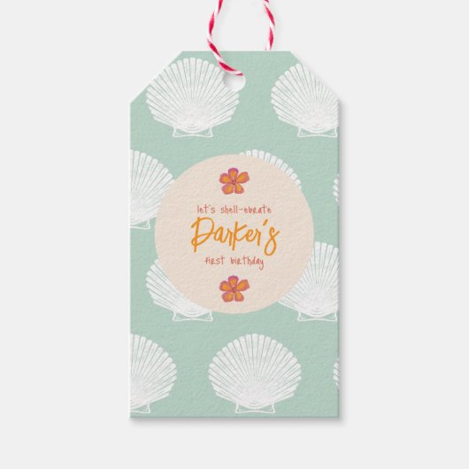 "Shell-Celebration" Kuststrand Feestthema Cadeaulabel (Voorkant)