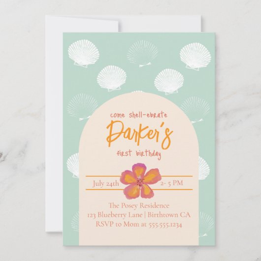 "Shell-Celebration" Kuststrand Feestthema Kaart (Voorkant)