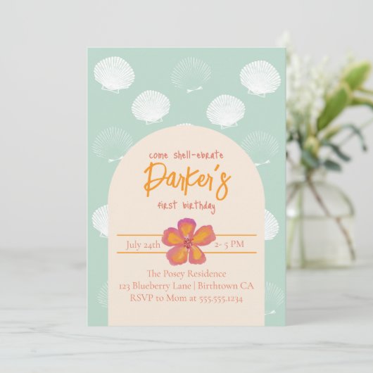 "Shell-Celebration" Kuststrand Feestthema Kaart (Staand voorkant)