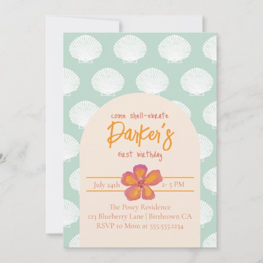 "Shell-Celebration" Kuststrand Feestthema Kaart (Voorkant)