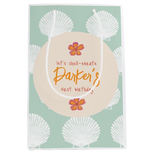 "Shell-Celebration" Kuststrand Feestthema Medium Cadeauzakje (Voorkant)