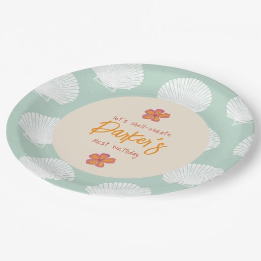 "Shell-Celebration" Kuststrand Feestthema Papieren Bordje (Gekanteld)