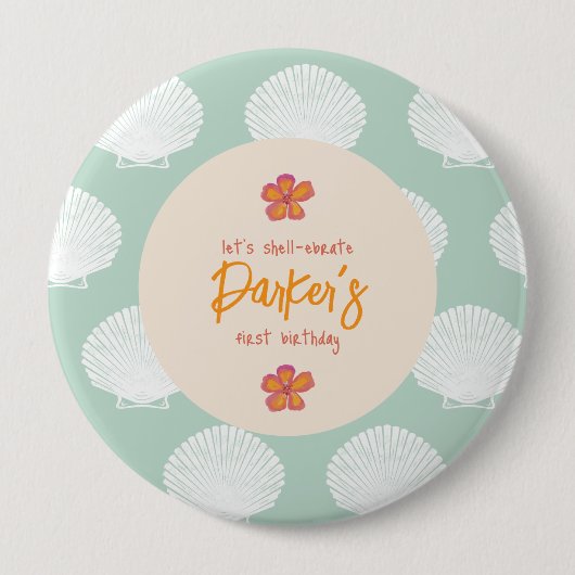 "Shell-Celebration" Kuststrand Feestthema Ronde Button 4,0 Cm (Voorkant)