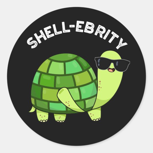 Shell-celebrity Funny Celebrity Tortoise Pun Dark Ronde Sticker (Voorkant)