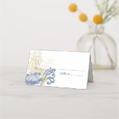 Shell Coastal Blue & Gold Folded Place Card Plaatskaartje (Voorkant)