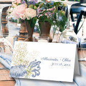 Shell Coastal Blue & Gold Folded Place Card Plaatskaartje