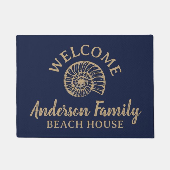  Shell Custom Beach House Navy Doormat Deurmat (Voorkant)