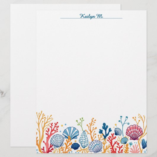 Shell en Coral Border Briefhoofd (Voorkant / Achterkant)