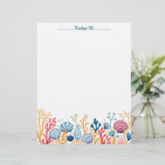 Shell en Coral Border Briefhoofd (Staand voorkant)