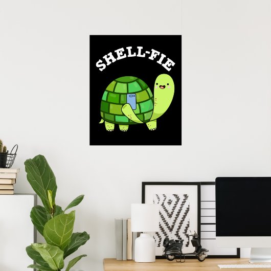 Shell-fie Funny Tortoise Selfie Pun Dark BG Poster (Thuiskantoor)