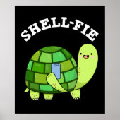 Shell-fie Funny Tortoise Selfie Pun Dark BG Poster (Voorkant)