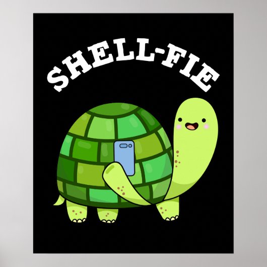 Shell-fie Funny Tortoise Selfie Pun Dark BG Poster (Voorkant)