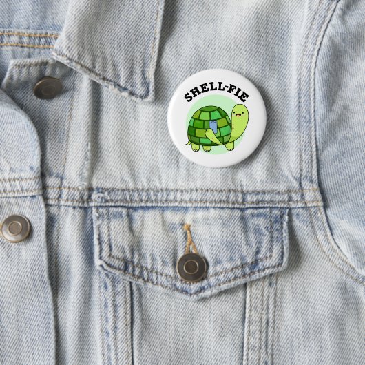 Shell-fie Funny Tortoise Selfie Pun Ronde Button 5,7 Cm (In situ)