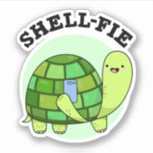 Shell-fie Funny Tortoise Selfie Pun Sticker (Voorkant)