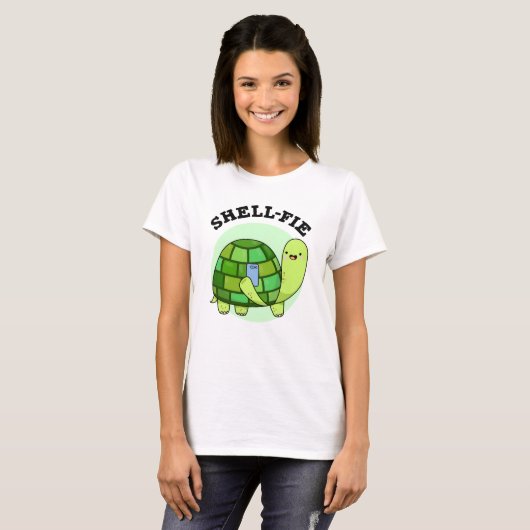 Shell-fie Funny Tortoise Selfie Pun T-shirt (Voorkant volledig)