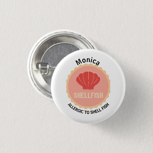 Shell Fish Allergy Alert Bewerkbare naam Ronde Button 3,2 Cm (Voorkant /achterkant)