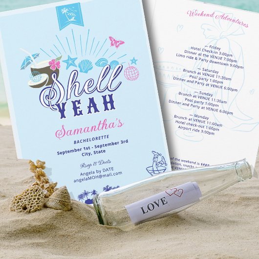 Shell Hand Drawn Something Blue Beach Bachelorette Kaart