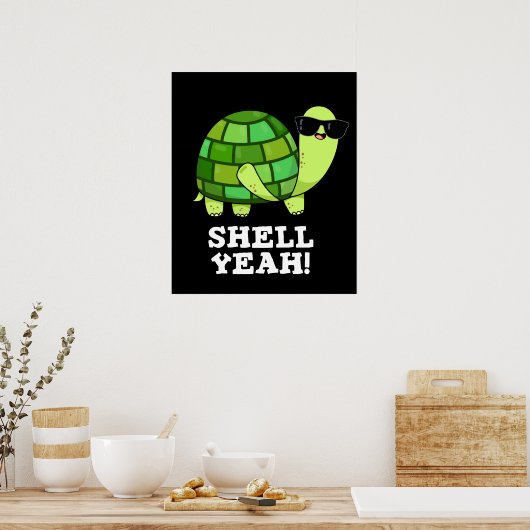 Shell Ja Funny Tortoise Pun Dark BG Poster (Keuken)