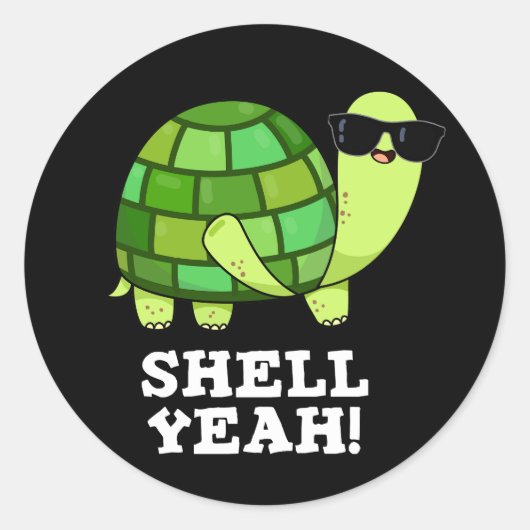Shell Ja Funny Tortoise Pun Dark BG Ronde Sticker (Voorkant)