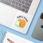 Shell Ja Grappige slak Pun Sticker (Laptop met iPhone)