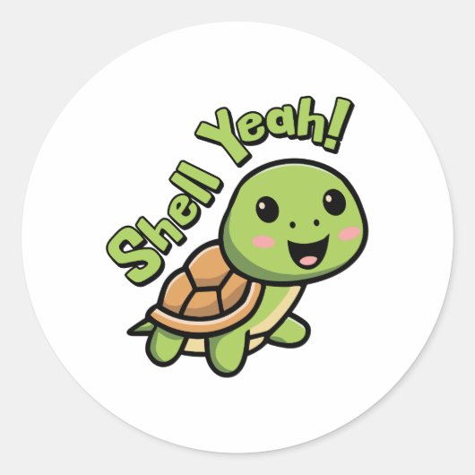 Shell ja! Schattigee Turtle Pun Cartoon is perfect Ronde Sticker (Voorkant)
