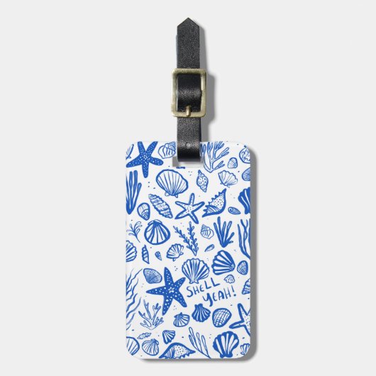 SHELL JA Seashells Beach Holiday CUSTOM Blue Bagagelabel (Voorkant verticaal)