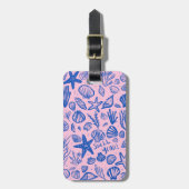 SHELL JA Seashells Beach Holiday CUSTOM BluePink Bagagelabel (Voorkant verticaal)