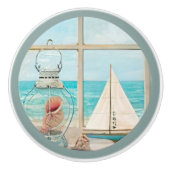 Shell Lantaarn Venster Zeilboot bij Beach Waterver Keramische Knop (Voorkant)