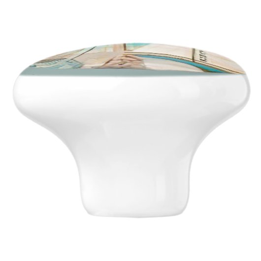 Shell Lantaarn Venster Zeilboot bij Beach Waterver Keramische Knop (Zijkant)