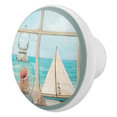 Shell Lantaarn Venster Zeilboot bij Beach Waterver Keramische Knop (Rechts)